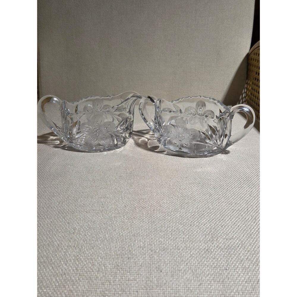 Antique Pairpoint Glass Murillo Sugar Bowl & Creamer c.1915 Floral ABP Crystal